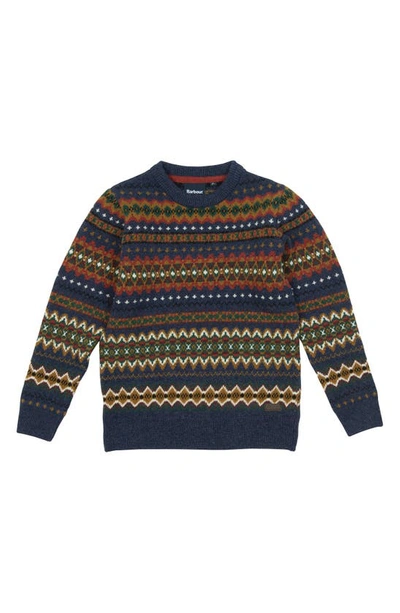 Shop Barbour Kids' Case Fair Isle Wool Sweater In Navy Marl