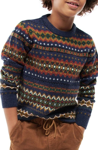 Barbour Little Boy's & Boy's Case Fair Isle Crewneck Sweater In Navy Marl