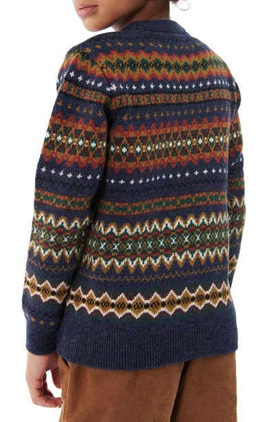 Shop Barbour Kids' Case Fair Isle Wool Sweater In Navy Marl