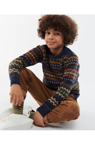 Shop Barbour Kids' Case Fair Isle Wool Sweater In Navy Marl