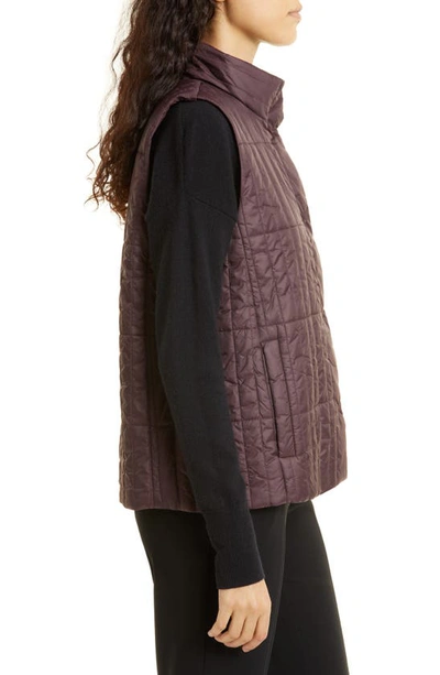 Shop Eileen Fisher Quilted Stand Collar Recycled Nylon Vest In Cassis