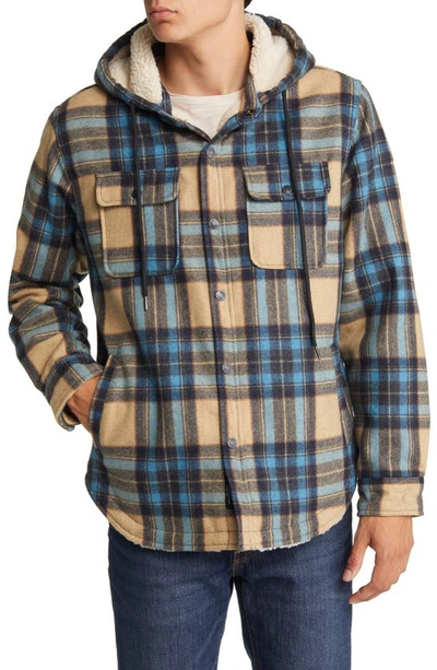 Shop Schott Plaid Wool Blend Snap-up Hooded Shirt Jacket In Blue