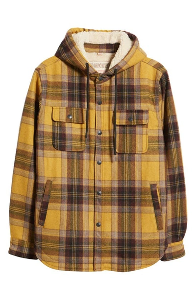 Shop Schott Plaid Wool Blend Snap-up Hooded Shirt Jacket In Mustard