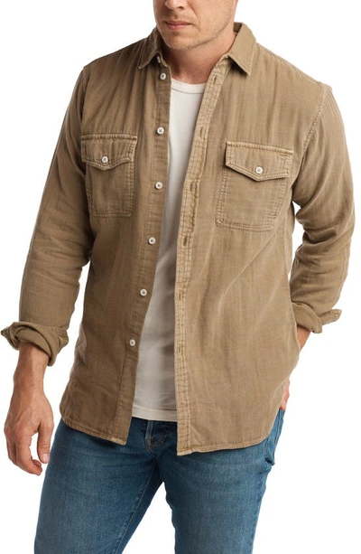 Rowan Leeds Double Weave Button-up Shirt In Stone