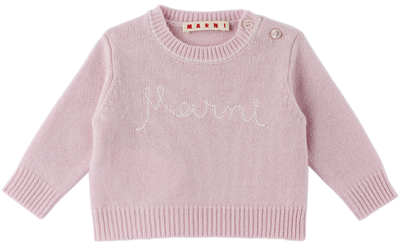 Shop Marni Baby Pink Logo Sweater In 0m331