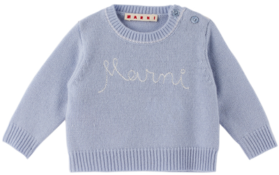 Shop Marni Baby Blue Logo Sweater In 0m822