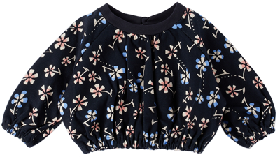 Shop Marni Baby Navy Floral Print Sweatshirt In 0m803
