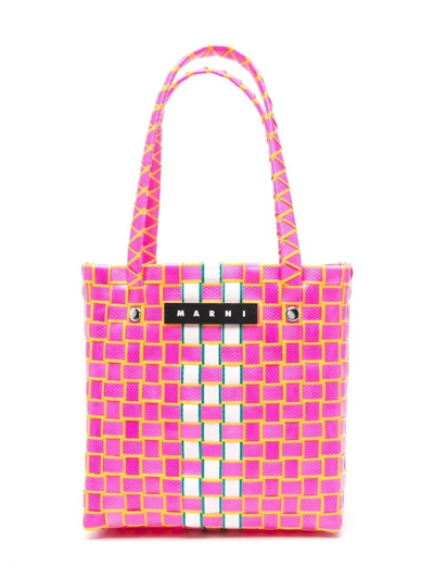 Shop Marni Woven Basket Bag In Pink