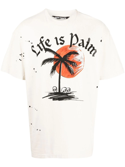 Shop Palm Angels Slogan-print Cotton T-shirt In White