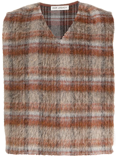 Shop Our Legacy Checked V-neck Sweater Vest In Neutrals