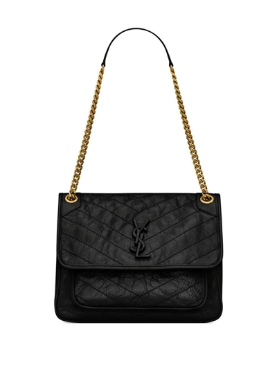 Shop Saint Laurent Niki Logo-lettering Shoulder Bag In Black