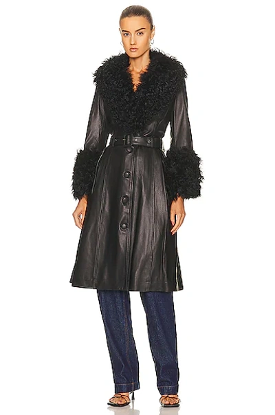 Saks Potts Foxy Shearling Trench Coat Black In Black