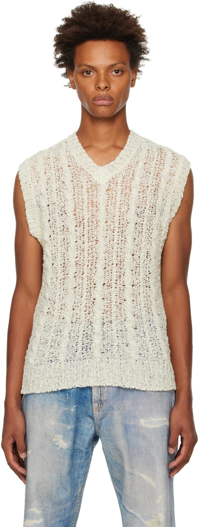 Shop Our Legacy Of-white V-neck Vest In White Sheer Cable