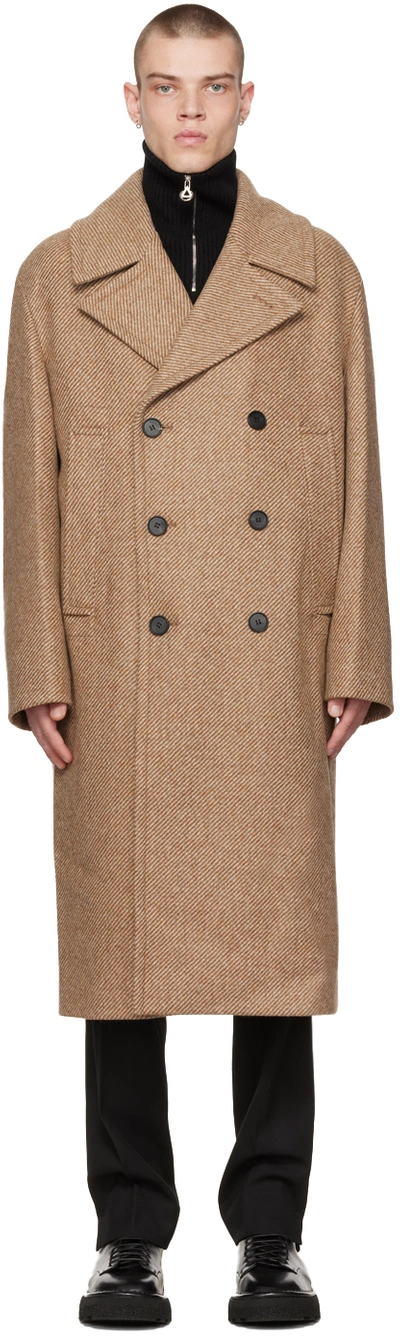 Shop Solid Homme Brown Striped Coat In 116c Camel