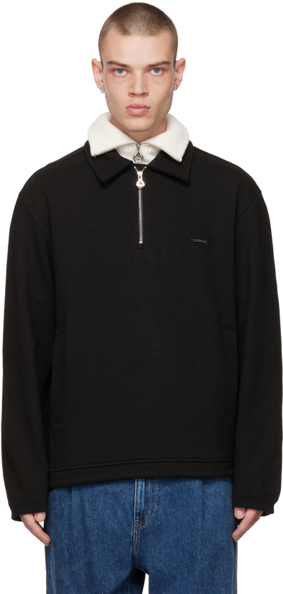 Shop Solid Homme Black Half-zip Sweatshirt In 742b Black