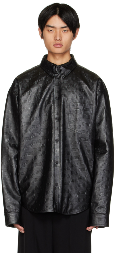 Shop Balenciaga Black Bb Monogram Leather Jacket In 1000 Black