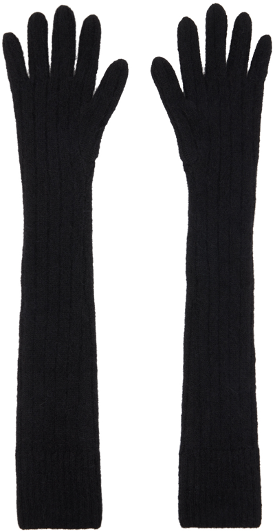 Shop Dries Van Noten Black Long Ribbed Gloves In 900 Black