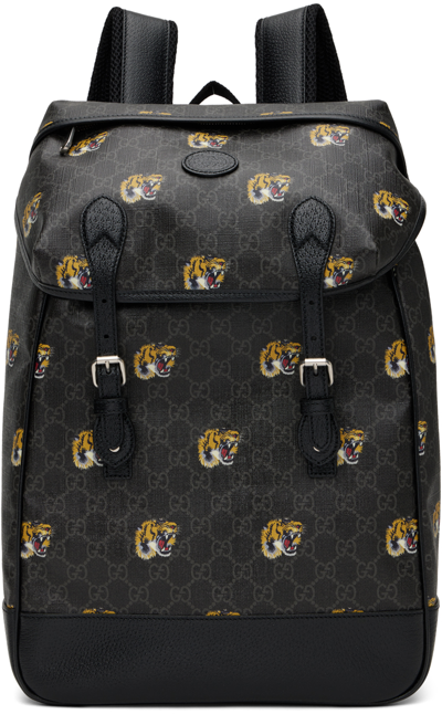 Shop Gucci Black Medium Gg Tiger Print Backpack In 1058 Black Mul/ne/ne