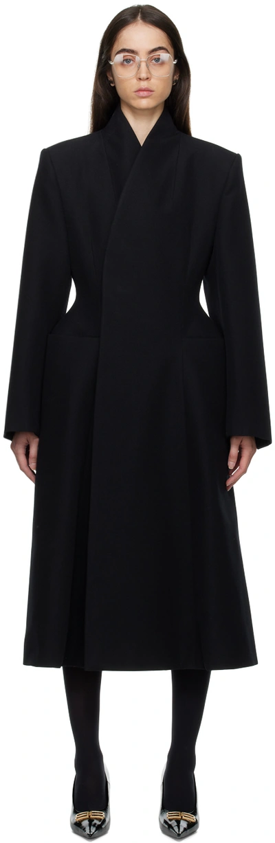 Shop Balenciaga Black Flared Hourglass Coat In 1000 Black