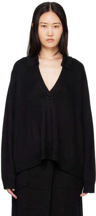 Subtle Le Nguyen Black Spread Collar Polo In Black