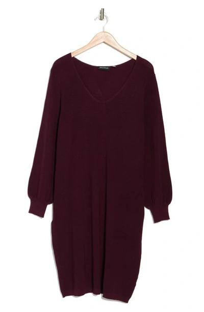 Shop Nina Leonard V-neck Balloon Sleeve Sweater Dress In Deep Wine