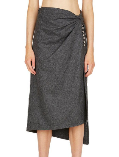 Shop Paco Rabanne Wrap Asymmetric Midi Skirt In Grey