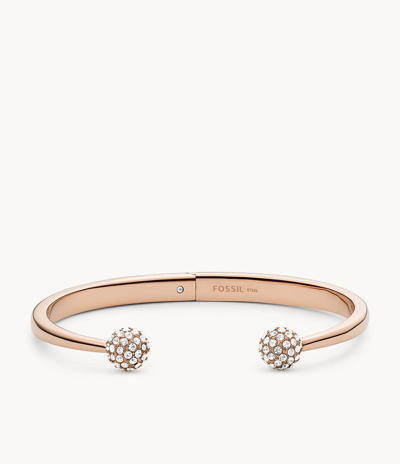 Shop Fossil Women's Rose Gold Stainless Steel Cuff Bracelet In Pink