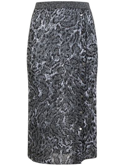 Shop Rabanne Paco  Allover Leopard Print Knit Midi Skirt In Grey