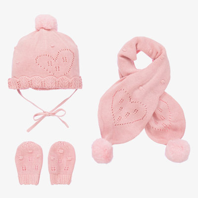 Shop Mayoral Newborn Girls Pink Hat, Scarf & Mittens Set