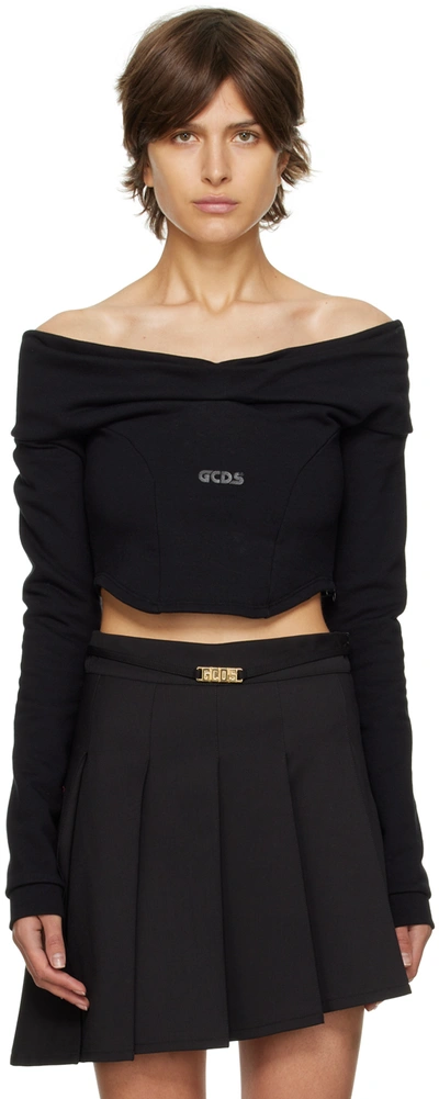 Shop Gcds Black Court Long Sleeve T-shirt In 02 Black