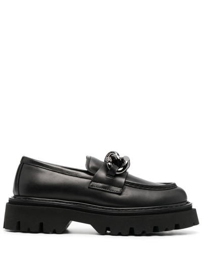 Shop Casadei Loafers With Chain In Black