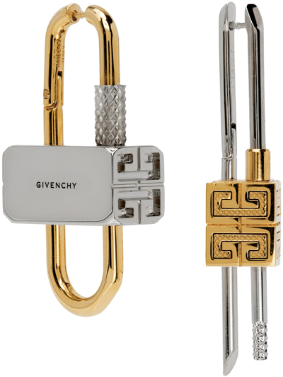 Shop Givenchy Silver & Gold Lock Earrings In 711 Golden/silvery