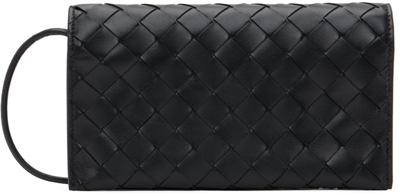 Shop Bottega Veneta Black Wallet On Strap Bag In 8425 Black/gold