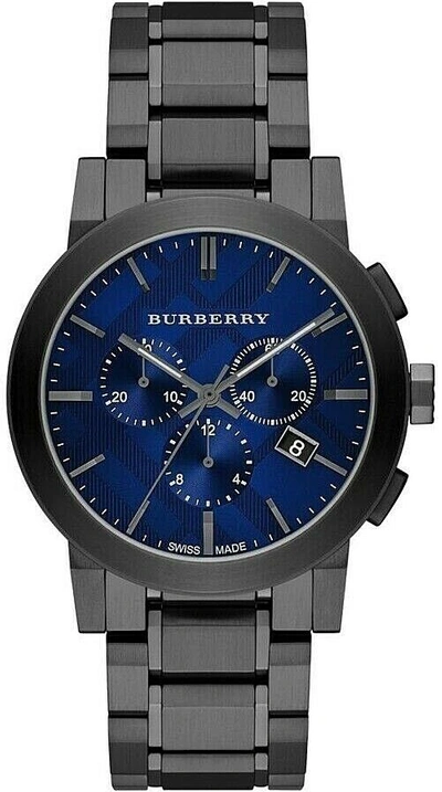 Pre-owned Burberry Brand  Bu9365 Gray Ion Plated Stainless Steel Blue Dial Men's Watch