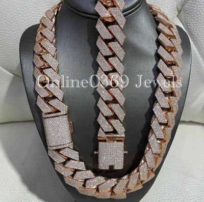 Pre-owned Online0369 Men's Customized 25mm X 24" Long Cuban Necklace In Moissanite Natural Silver In White