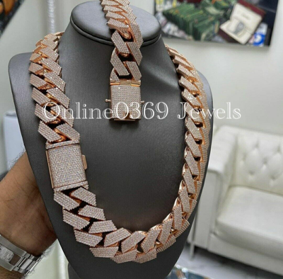 Pre-owned Online0369 Men's Customized 25mm X 24" Long Cuban Necklace In Moissanite Natural Silver In White