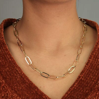 Pre-owned Nuragold 14k Yellow Gold 7mm Paperclip Chain Rolo Elongated Link Cable Necklace Women 16"