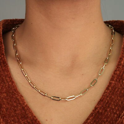 Pre-owned Nuragold 14k Yellow Gold 5mm Paperclip Chain Rolo Elongated Cable Pendant Necklace 22"