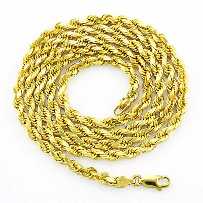 Pre-owned Nuragold 10k Yellow Gold 3mm Diamond Cut Rope Italian Chain Pendant Necklace Mens 26"