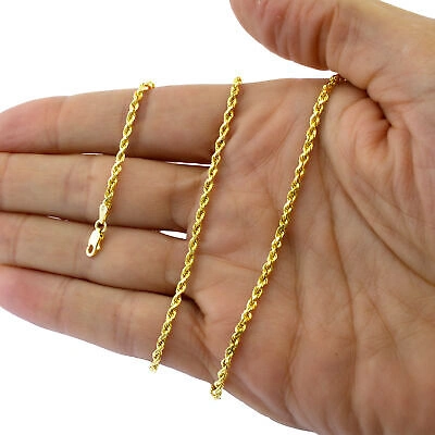 Pre-owned Nuragold 10k Yellow Gold 2.5mm Diamond Cut Rope Italian Chain Pendant Necklace Womens 16"