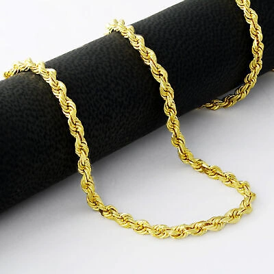 NURAGOLD Pre-owned 10k Yellow Gold 3mm Diamond Cut Rope Italian Chain Pendant Necklace Mens 26"