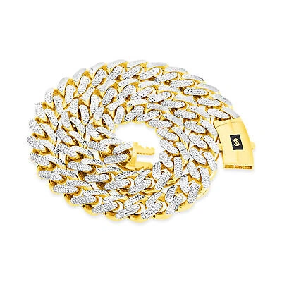 Pre-owned Nuragold 10k Yellow Gold 15mm Monaco Miami Cuban Link Diamond Cut Pave Chain Necklace 22"