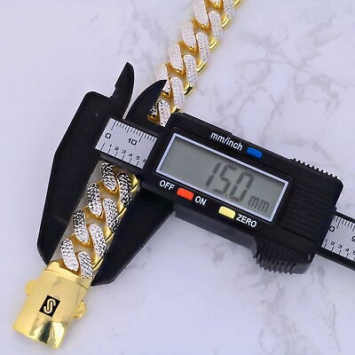 Pre-owned Nuragold 10k Yellow Gold 15mm Monaco Miami Cuban Link Diamond Cut Pave Chain Necklace 22"