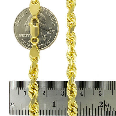 Pre-owned Nuragold 14k Yellow Gold 6mm Rope Diamond Cut Italian Chain Pendant Necklace Mens 22"