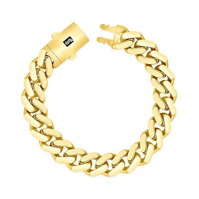 Pre-owned Nuragold 10k Yellow Gold Royal Monaco Miami Cuban Link 13mm Curb Chain Mens Bracelet 8"