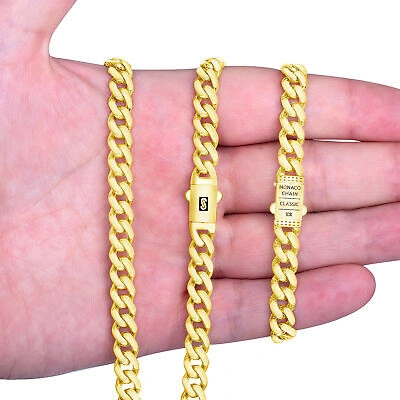 Pre-owned Nuragold 10k Yellow Gold Monaco Miami Cuban Link 7.5mm Chain Necklace Mens Womens 22"