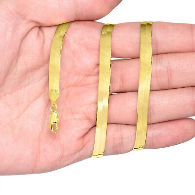 Pre-owned Nuragold 14k Yellow Gold Solid Womens 6mm High Polish Silk Herringbone Chain Necklace 18"