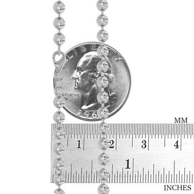 Pre-owned Nuragold Mens 10k White Gold Solid 4mm Diamond Moon Cut Bead Ball Chain Necklace 26"