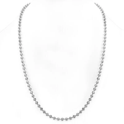 Pre-owned Nuragold Mens 10k White Gold Solid 4mm Diamond Moon Cut Bead Ball Chain Necklace 26"
