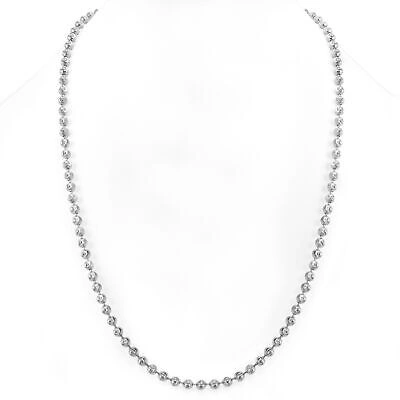Pre-owned Nuragold Mens 10k White Gold Solid 4mm Diamond Moon Cut Bead Ball Chain Necklace 30"